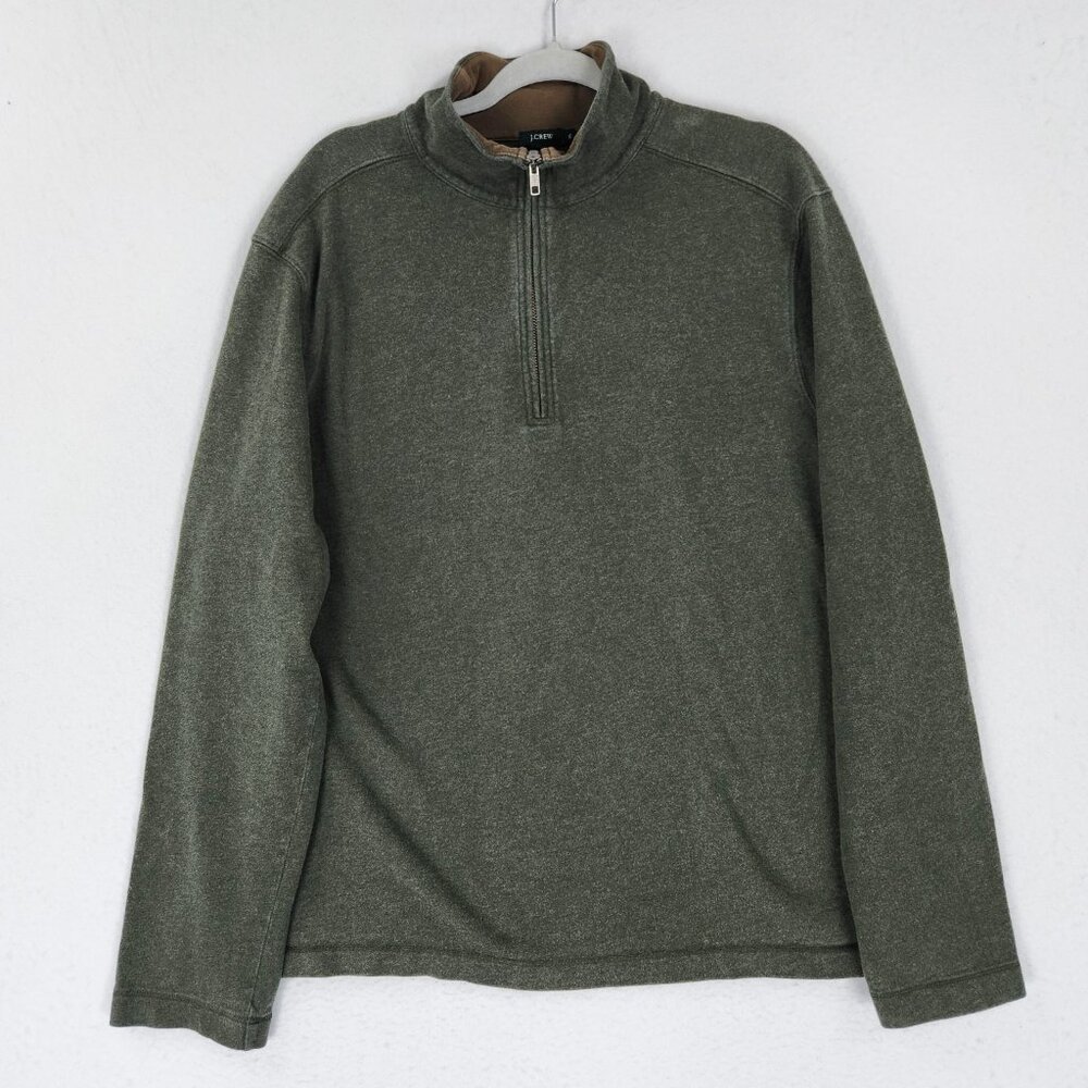 J Crew Sweater Mens Extra Large Green Half Zip Cotton Classic Casual Pullover